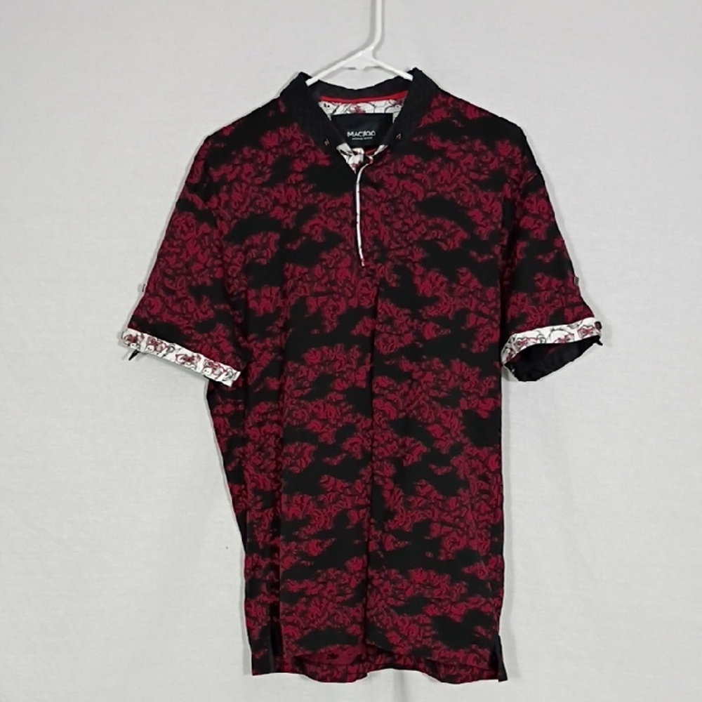 EUC Maceoo Polo Mozartlntrigued Red Baroque With Monkey Print Men's Size Large
